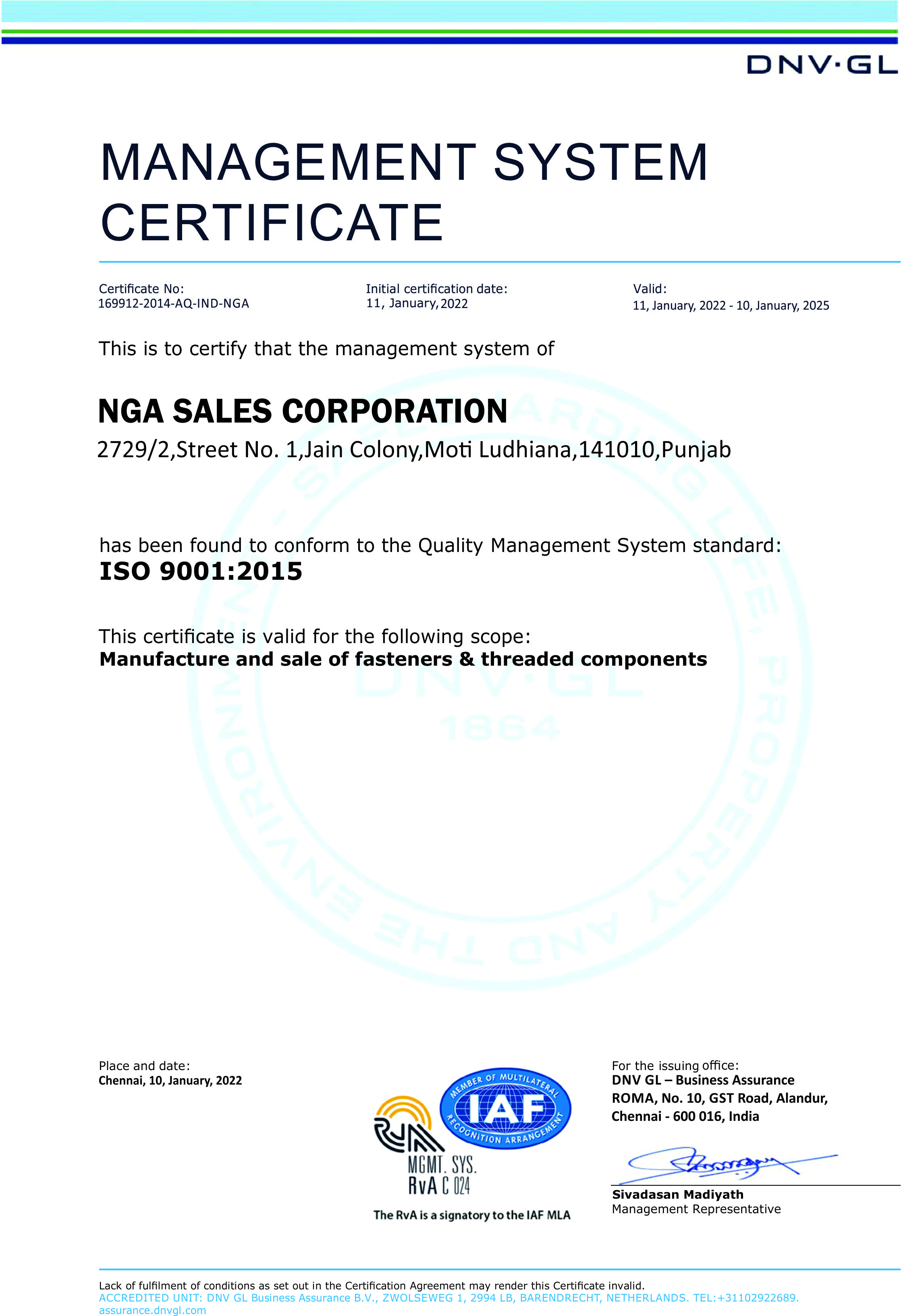 ISO 9001:2015 Certification.